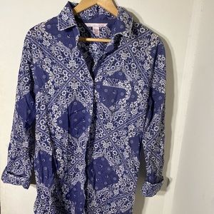 Victoria’s Secret Womens Shirt Blue Bandana Paisley Cotton Shirt XS/XP